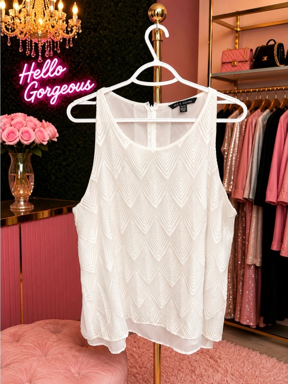 Zac & Rachel White Textured Sleeveless Blouse | XL